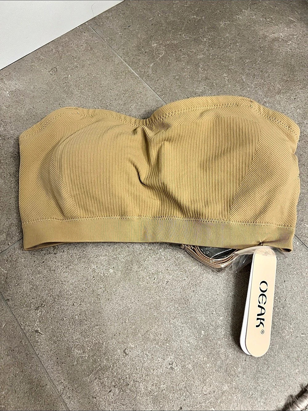 OEAK Ribbed Strapless Bandeau Bra Brown Large NWT